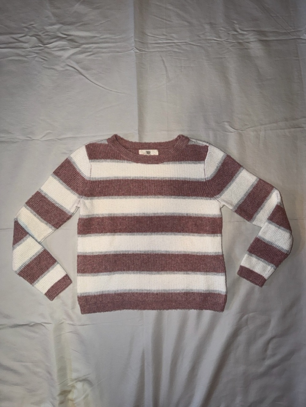 Pinque Striped Scoopneck Sweater in Dusty Rose, Grey, and White size XS D023